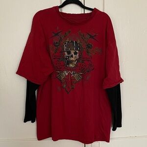 Y2K Avirex Red Graphic Studded Skull T-Shirt